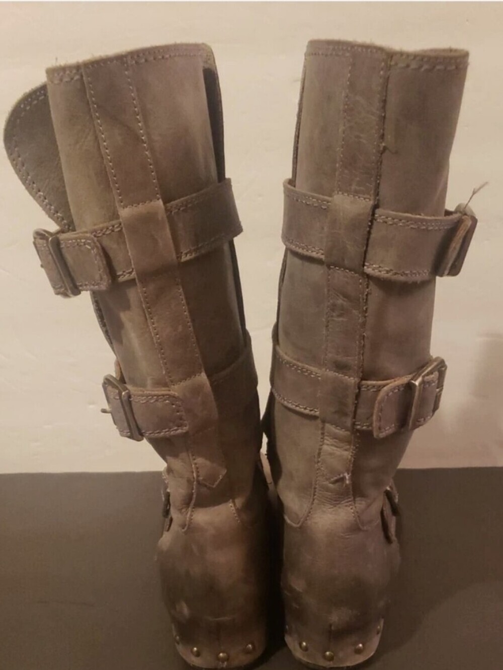 Women’s SIXTY SEVEN 67 SPAIN Gray/taupe Mid-Calf Leather Buckle Boots Size 40 - Picture 6 of 9